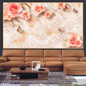 Tranh lụa 3D hoa hồng nền giả ngọc