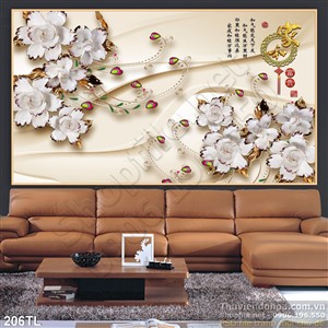 Tranh lụa 3D hoa giả ngọc treo tường phòng khách