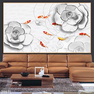 Tranh lụa 3D hoa giả ngọc và cá chép