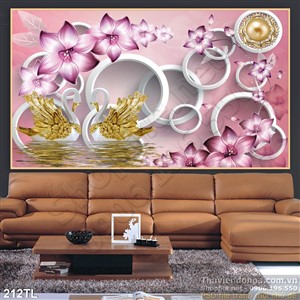 Tranh lụa 3D thiên nga và hoa