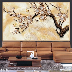 Tranh lụa 3D hoa mai trang trí đẹp