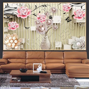 Tranh lụa 3D hoa hồng kim cương