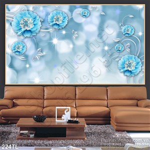 Tranh lụa 3D xanh trang trí đẹp