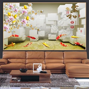 Tranh lụa 3D cá chép đẹp