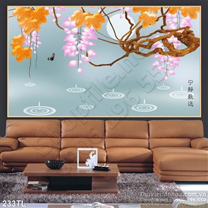 Tranh lụa 3D hoa trang trí phòng khách