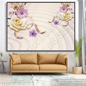 Tranh lụa 3D hoa hồng và hoa mai