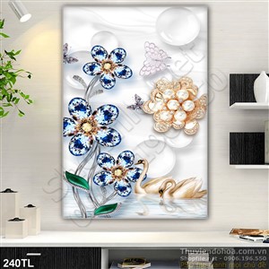 Tranh lụa 3D chim thiên nga trang trí