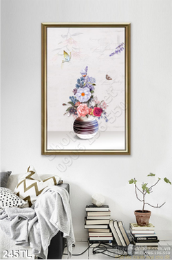 Tranh lụa 3D bình hoa hiện đại