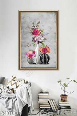 Tranh lụa 3D bình hoa treo tường