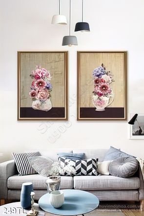 Tranh lụa 3D bình hoa