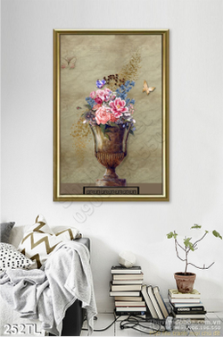 Tranh lụa 3D bình hoa hồng cổ điển