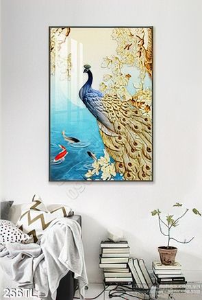 Tranh lụa 3D chim công kim tiền