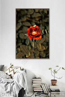 Tranh lụa 3D bình hoa hồng nghệ thuật