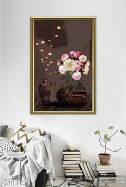 Tranh lụa bình hoa hồng
