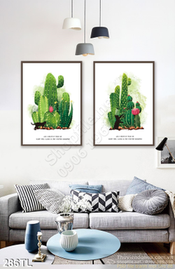 Tranh lụa xương rồng treo tường đẹp