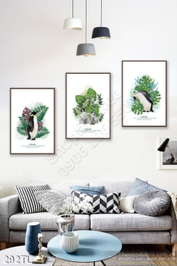 Tranh lụa chim cánh cụt trang trí phòng khách