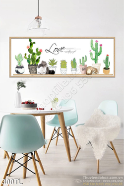 Tranh lụa chậu xương rồng in gạch đẹp