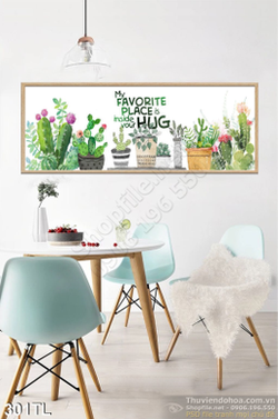 Tranh lụa 3D chậu xương rồng trang trí phòng khách