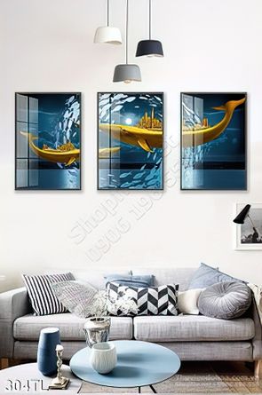 Tranh lụa 3D cá heo đại dương trang trí phòng khách