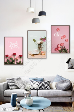 Tranh lụa 3D hoa hồng trang trí treo tường