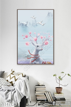 Tranh lụa 3D hươu nai đẹp in gạch