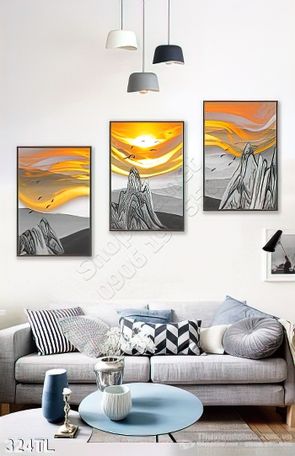 Tranh lụa 3D núi in gạch trang trí