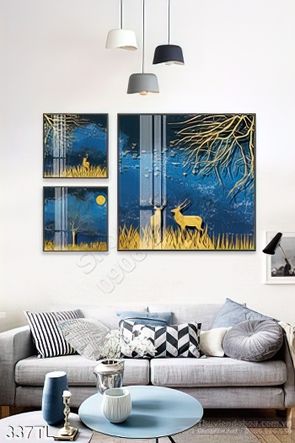 Tranh lụa 3D hươu nai kim tiền in kính đẹp