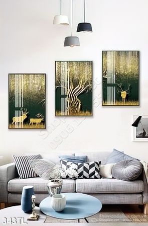 Tranh lụa 3D hươu nai vàng in kính đẹp