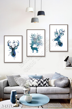 Tranh lụa 3D hươu nai nghệ thuật