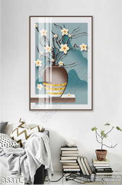 Tranh lụa hoa sứ in kính đẹp