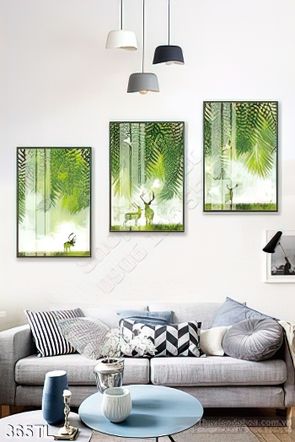 Tranh lụa 3D hưou nai và lá trang trí phòng khách