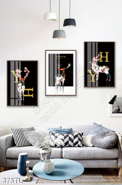 Tranh lụa 3D hươu nai nghệ thuật đẹp