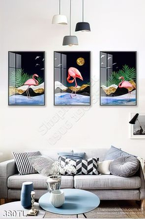 Tranh lụa 3D hồng hạc treo tường đẹp