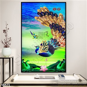 Tranh lụa 3D chim công dát vàng