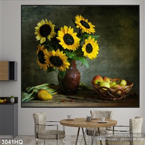 Tranh hoa hướng dương sơn dầu treo tường