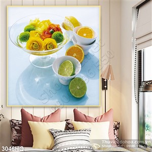 Tranh hoa lá và qủa chanh