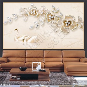 Tranh lụa 3D chim thiên nga phong thủy