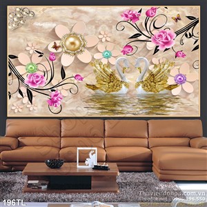 Tranh lụa 3D thiên nga vàng