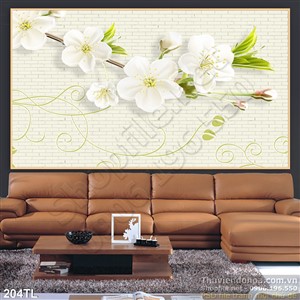 Tranh lụa 3D hoa đào trang trí treo tường