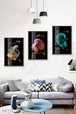 Tranh lụa 3D cá in kính đẹp độc đáo