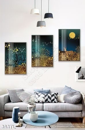 Tranh lụa 3D cỏ vàng trang trí treo tường đẹp