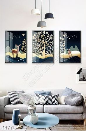 Tranh lụa 3D hươu nai trang trí treo tường