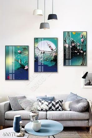 Tranh lụa 3D hoa đào in kính đẹp