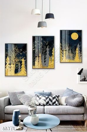 Tranh lụa rừng thông vàng đẹp