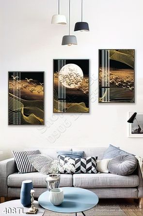 Tranh lụa 3D mặt trăng và sóng trang trí