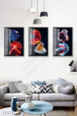 Tranh lụa 3D cá trang trí đẹp