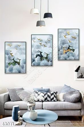 Tranh lụa 3D hươu nai trang trí phòng khách