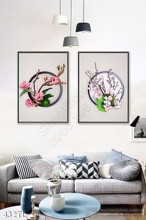 Tranh lụa 3D hoa đào đẹp