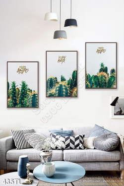 Tranh lụa 3D xương rồng treo tường