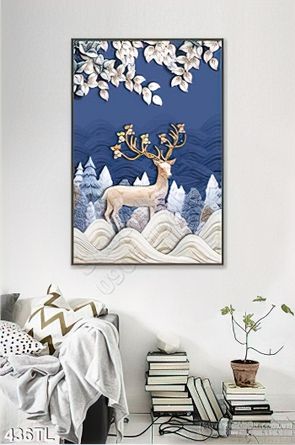 Tranh lụa 3D hươu nai treo tường